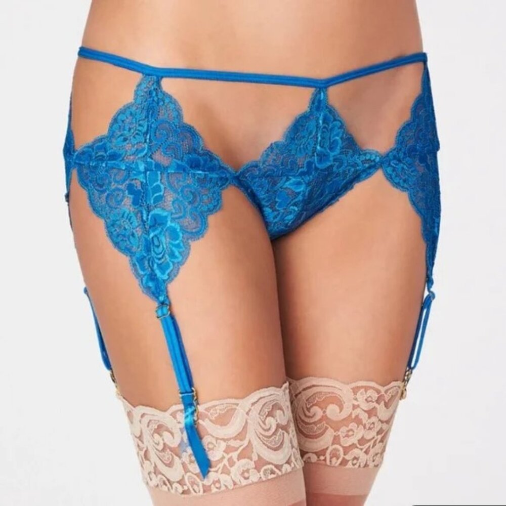 NWT Frederick's of Hollywood Kasey Lace Naughty Knickers in Skydiver Blue, S/M